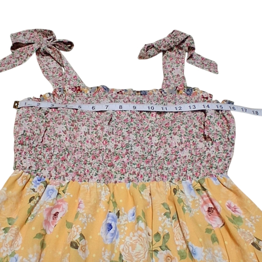 ​Adelyn Rae Patchwork Midi Dress Tiered Cottagecore Floral Smocked Boho Small - Picture 12 of 15